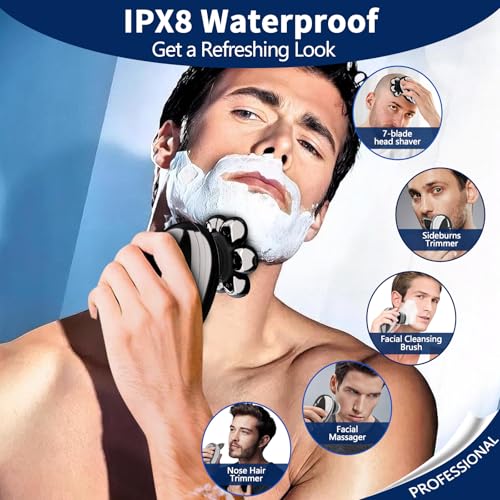 Head Shavers for Bald Men, Electric Razor, IPX8 Waterproof Dry/Wet Bald Head Shaver with 10000 RPM High-Speed Motor, Rechargeable Head Razor with LED Display, USB-C Cable, Perfect for Home & Travel