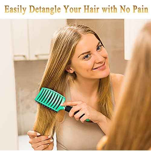 KTKUDY Detangling Brush Boar Bristles Hairbrush Make Hair Shiny & Healthier Curved and Vented Detangler Brush for Women Men Kids Wet & Dry Hair (Light green)
