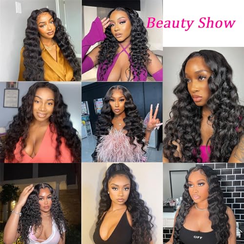 Loose Deep Wave Bundles with Closure 14 16 18 +12 Inch 100% Unprocessed Brazilian Virgin Hair Bundles with Closure Wet and Wavy Curly Weave 3 Bundles and Closure Natural Color for Women