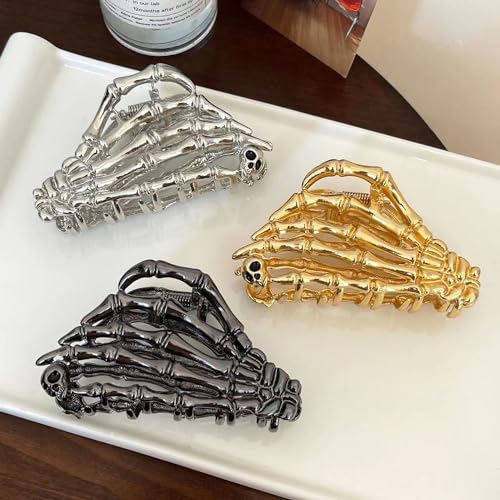 3 Pack Gothic Hair Clips Ghost Hand Hair Claw Clips Metal Skeleton Hair Halloween Accessories for Thick Hair Thin Hair for Women and Girls Cosplay