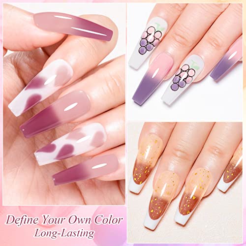 MEET ACROSS Jelly Pink Color Changing Gel Nail Polish Translucent Nude Pink Mood Temperature Change Gel Polish Set White Pink Red Purple Amber Gold Foil Transparent Crystal Gel Nail Polish