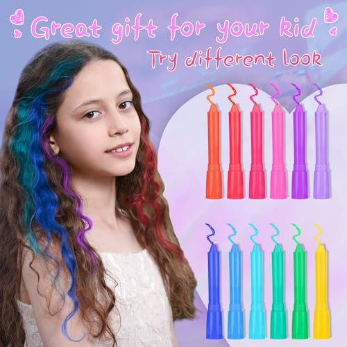 Hair Chalk Girls Gift, 12 Temporary Hair Dye Colourful Pens, Non-Toxic, Easy Washable, Birthday Christmas New Year Cosplay Party Gifts for Girls & Teens Age 4-6 7-14