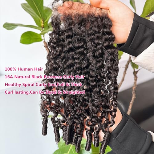 YMS 3C4A Burmese Curly Human Hair Transparent HD Lace Closure 18 Inch Unprocessed Burmese Raw Hair Real Human Hair 16A Natural Color Human Hair 5x5 Lace Closure