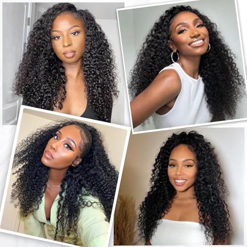 Curly Bundles Human Hair Kinky Curly Human Hair Bundles 100% Unprocessed Brazilian Virgin Hair Quick Weave Curly Hair Bundles Extensions for Women Double Weft 16 16 16 Inch Natural Black