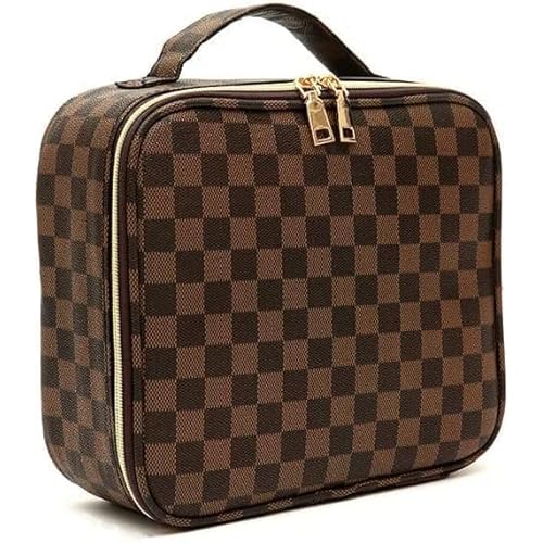 Checkered Makeup Bag, Portable Makeup Bag with Adjustable Partition, Cosmetic Bags for Women Toiletry Travel Organizer Portable Make Up Bags for Christmas Birthday Gifts
