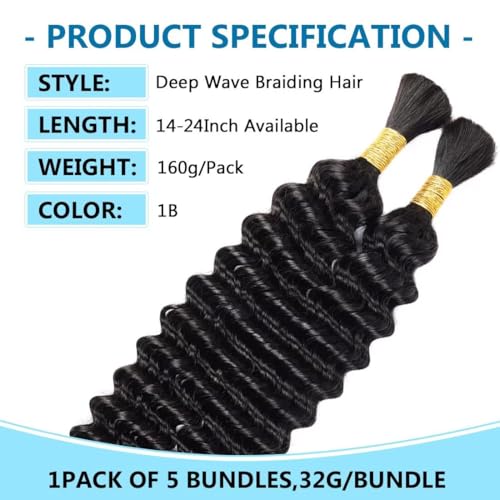 160g 5 Bundles P4/30 Deep Wave Human Braiding Hair 20 Inch Bulk Human Hair for Braiding No Weft Human Braiding Hair for Boho Braids Wet and Wavy 100% Brazilian Virgin Curly Hair