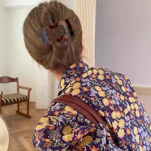 Velscrun Flat Hair Clips for Women Girls, Matte Lay Flat Claw Clips, Strong Hold Large Side Hair Clip All Hair Types, French Duck Billed Non Slip Grip Daily Styling Amber Leopard Hair Jaw Claw Clip
