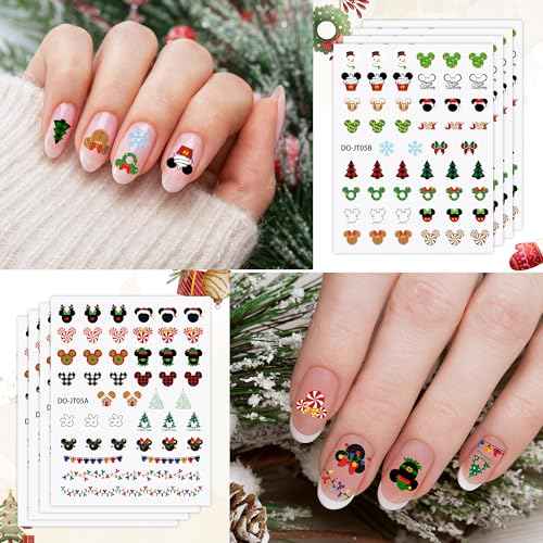 L1rabe Christmas Mouse Nail Stickers - 8 Sheets 3D Mouse Inspired Christmas Nail Art Stickers Self Adhesive Xmas Cute Cartoon Nail Decals for Women Girls, DIY Art Charms Nail Stickers Gifts for Kids