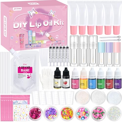 JCOOS DIY Lip Gloss Oil Make Your Own Lip Gloss Kit, Inspired Lip Oil Base with Pigment, Flavoring Oil, Glow Tubes, Kids' Christmas Gifts