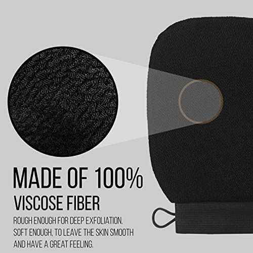 Valitic Exfoliating Glove Body Scrubber - Exfoliating Mitt Dead Skin Remover, Shower Face and Body Exfoliator - Korean Style Skin Scrubber Washcloth - Spray and Self Tan Remover, Pair Black