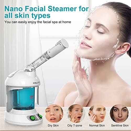 Facial Steamer - Ozone Steamer with 360¡Æ Rotatable Arm - 40 Min Steam Time - Humidifier - Unclogs Pores - Blackheads - Portable Facial Steamer for Personal Care Use at Home or Salon,White