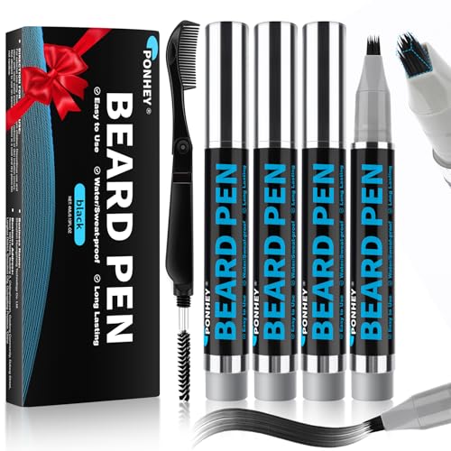 5PCS Beard Pen Filler for Men, Waterproof & Sweat Proof Long-Lasting Beard Pen Kit for Eyebrow Hairline Moustach #Black