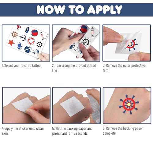Nautical Pre-cut Temporary Tattoos 8 Sheets 96 PCS Boat 1st Party Decorations Favors Supplies Sailor Nautical Theme Birthday Cute Stickers Christmas Gifts for Boys Girls Class School Prizes Carnival