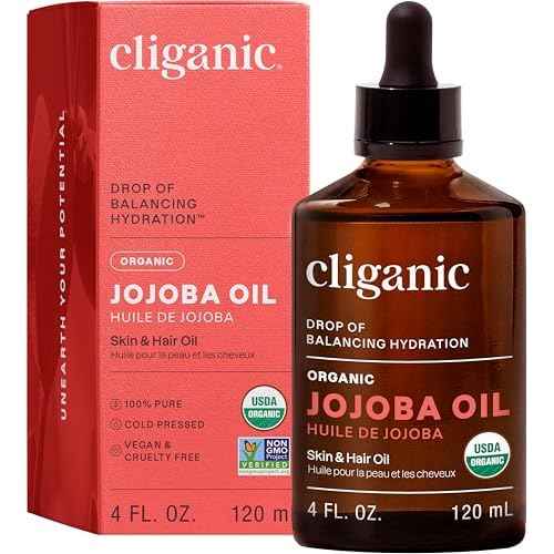 Cliganic Organic Jojoba Oil, 100% Pure (4oz) | Moisturizing for Face, Hair, Skin & Nails | Natural Cold Pressed Hexane Free | Base Carrier Oil
