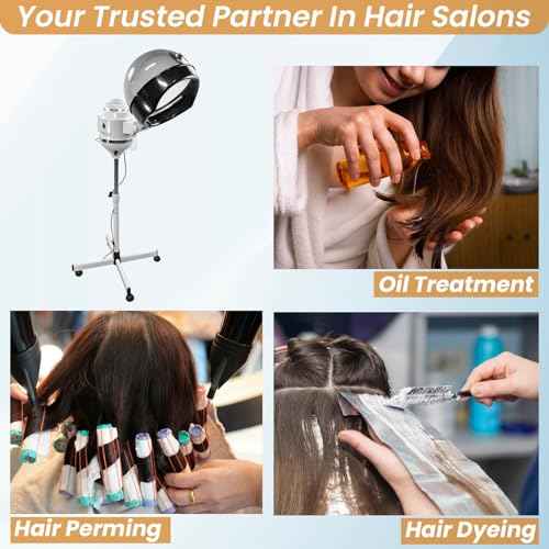 PayLessHere Hooded Hair Steamer Dryer with Adjustable Rolling Stand, Professional Bonnet Hair Care Equipment for Styling, Conditioning, and Color Treatment, for Salon or Home Use (620 watts)