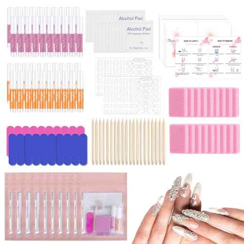 20PCS Press on Nail Tool Kit: Nail Prep Kit with Nail Glue, Glue Remover, Mini Nail File, Nail Buffer, Prep Pad,Adhesive Nail Tabs, Wood Stick, Instruction Card for Press on Nail Packaging