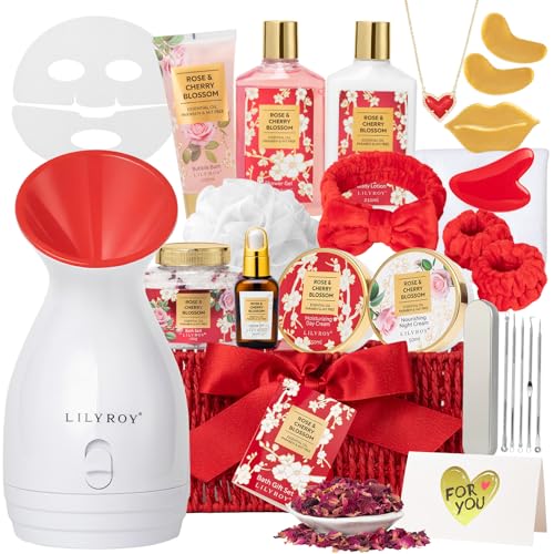 Christmas Gifts for Women - 27 Pcs Bath and Body Gifts Basket Set - Rose Spa Gifts Set Skin Care Set for Women, Gift Baskets Set for Mothers Day Mom | Gifts for Birthday, Valentines Day