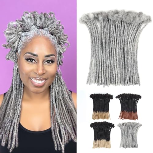 16 inch 50 Strands Loc Extensions Human Hair, 0.4cm Width 100% Human Hair Dreadlock Extensions for Men/Women, Can be Dyed Soft Dreads Extensions,Salt/Pepper