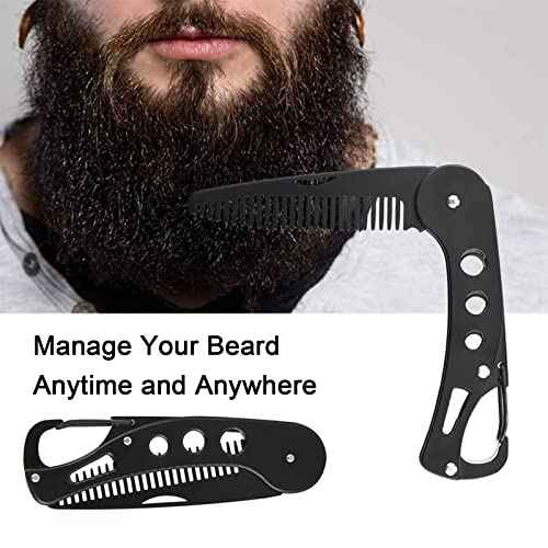 Mustache Folding Comb for Men Stainless Steel Metal Pocket Beard Comb Moustache Brush Straightener Women Small Travel for Grooming Styling Hair Beard (Black)
