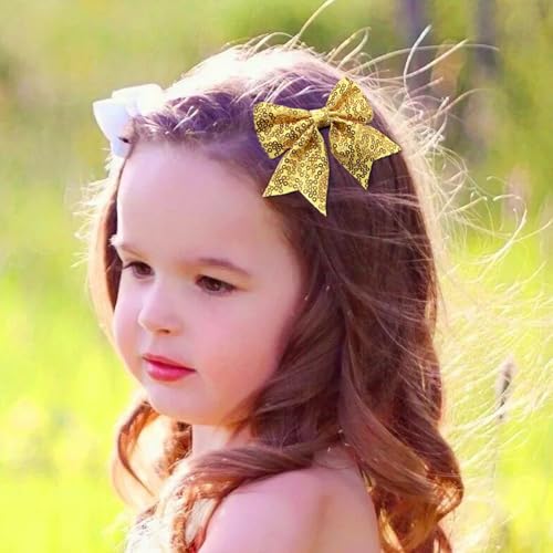 3-inch Sequined Bow Hair Clips For Baby Girls, Toddler, Kids and Young Women Birthday Party Wedding Christmas Occasions Pet Accessories Set of 2 (Turquoise)