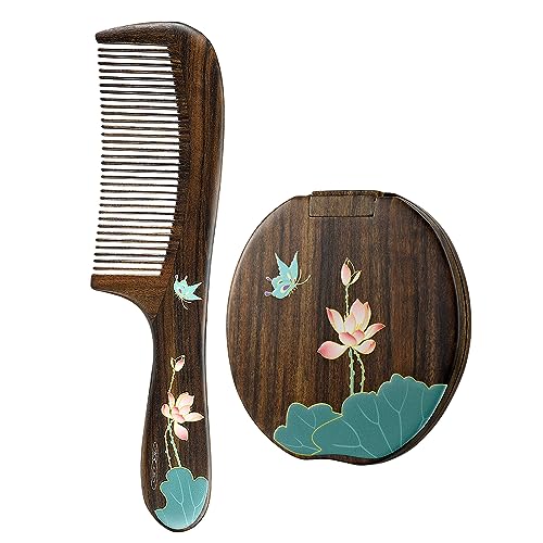 TAN MUJIANG Hair Comb Natural Wood Anti-static (Butterfly & Lotus)