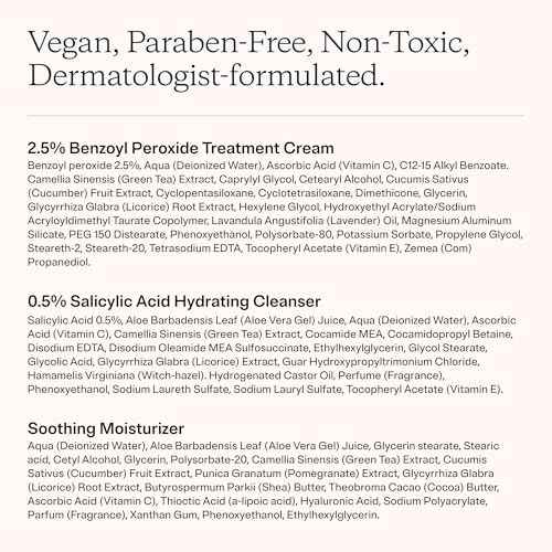 MDacne 3 Step Benzoyl Peroxide Acne Kit - Benzoyl Peroxide Cream 2.5%, Salicylic Acid Cleanser, Niacinamide Moisturizer - Medicated Plant-Based kit for Adult & Teen Acne, 60 Day Kit + Pimple Patches