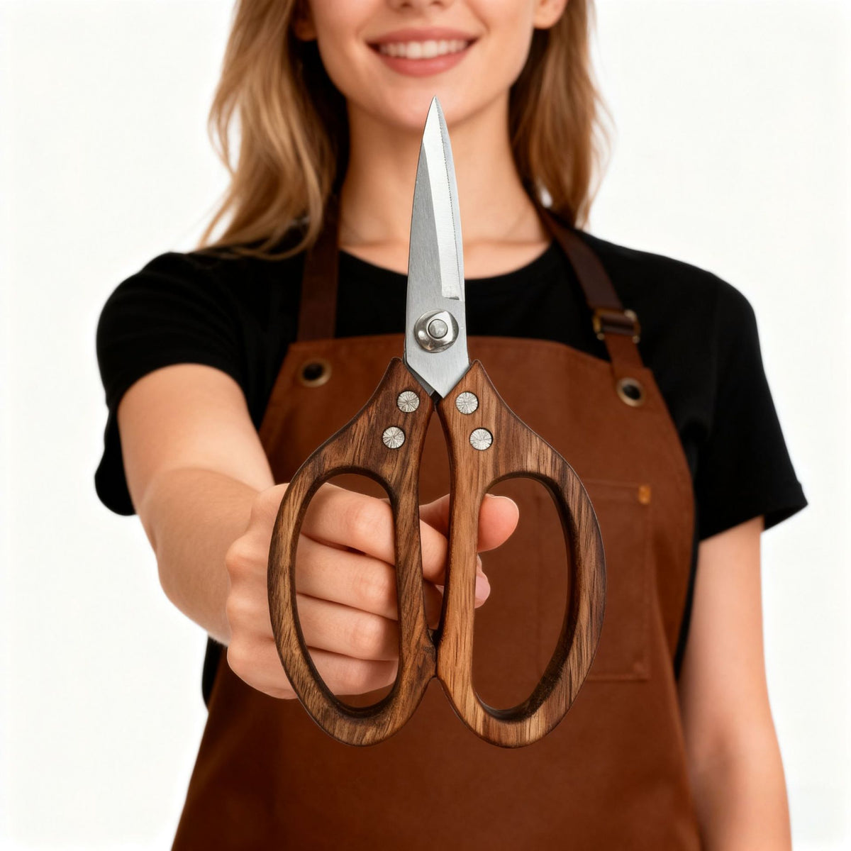 Heavy-Duty Stainless Steel Chicken Bone Scissors with Wooden Handle - Acacia