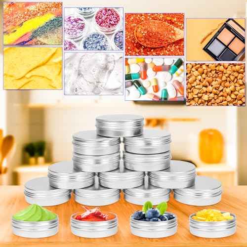 MotBach 16Pack 2oz Tin Jars, 60ml Metal Tin cans, 2Ounce Aluminum tin can jar Containers with Screw Lid for Lotion Bars, Spices, Salve, Balms, Beard Balm, Toiletries, Creams, Samples, Makeup Cosmetic