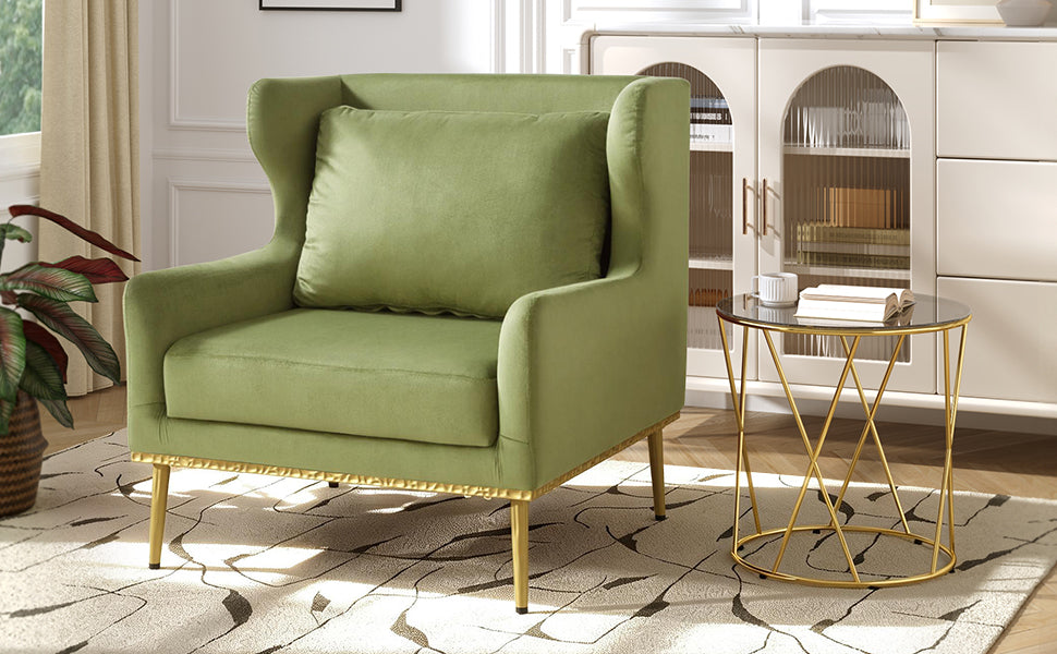 Modern Velvet Accent Chair - Green Armchair for Living Room