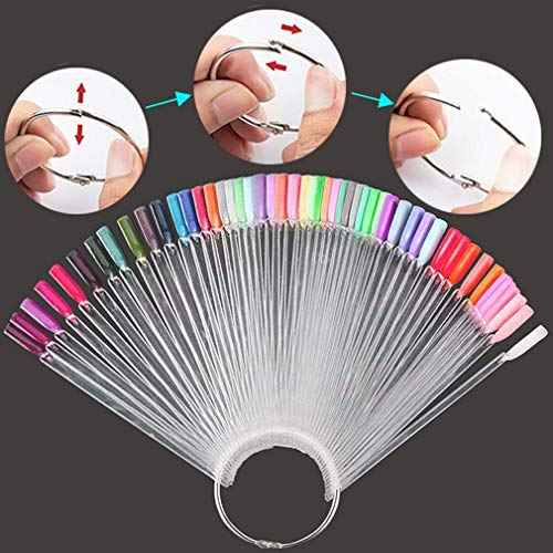 150 Pcs Clear Nail Swatch Sticks with Ring, Fan Shape Nail Art Polish Display Tips, False Nail Sample Sticks, Nail Practice Color Display, Transparent Polish Board for Nails