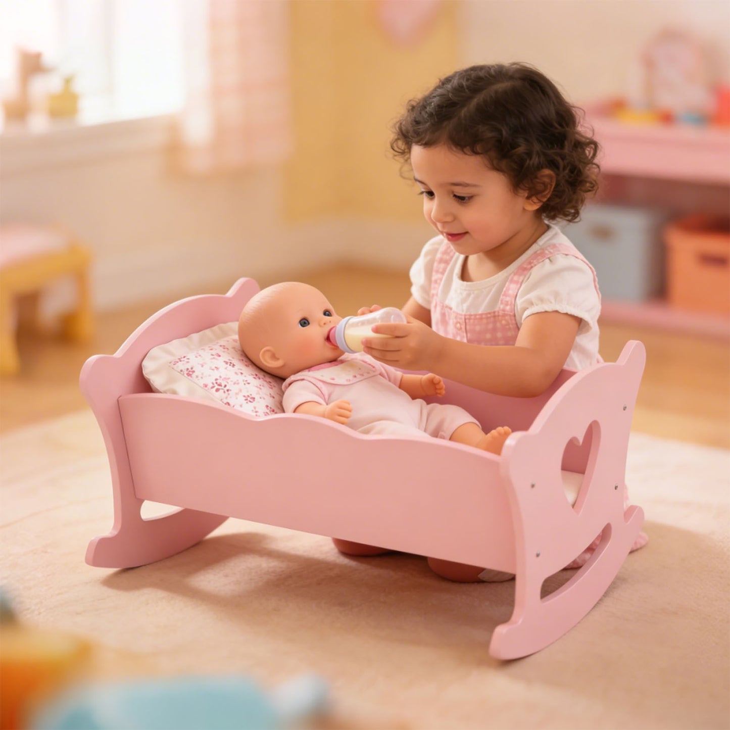 Wooden Cradle For 20 Inch Dolls Kids Role Play Easy Assembly Baby