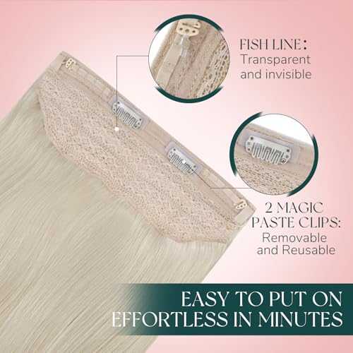 Easyouth Wire Hair Extensions Blonde Invisible Wire Hair Extensions Human Hair White Blonde 16 Inch 80g Secret Fish Line Hair Extension Soft Hair One Piece Hair Extension Natural Look