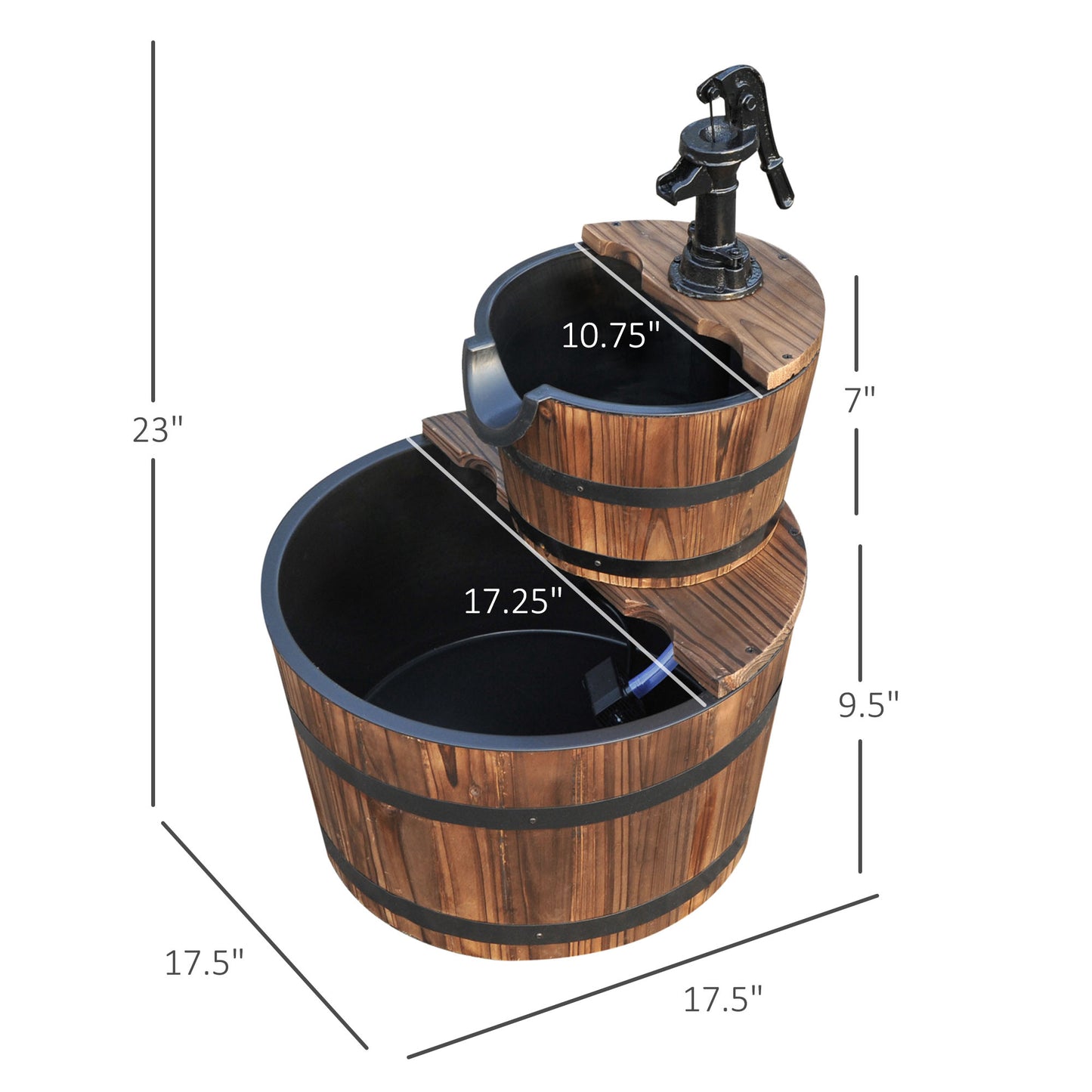 Wooden 2-Tier Fountain with Electric Pump for Garden Decor Backyard
