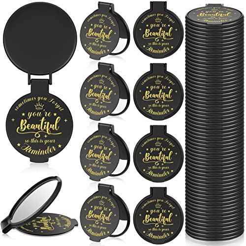 36 Pcs 2.76 Inch Inspirational Compact Mirror Bulk Party Favors Quinceanera Gift Purse Small Mirror Pocket Mini Gifts for Women Adult Coworker Halloween Christmas Friends (Black)
