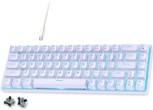 abucow 60% Mechanical Gaming Keyboard,Blue Switch Wired Compact Keyboard with Blue Backlight, Swappable Black Gray Keycaps, for Windows/Mac
