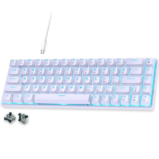 abucow 60% Mechanical Gaming Keyboard, Black Switch Wired Compact Keyboard with Blue Backlight, Swappable White Keycaps, for Windows/Mac