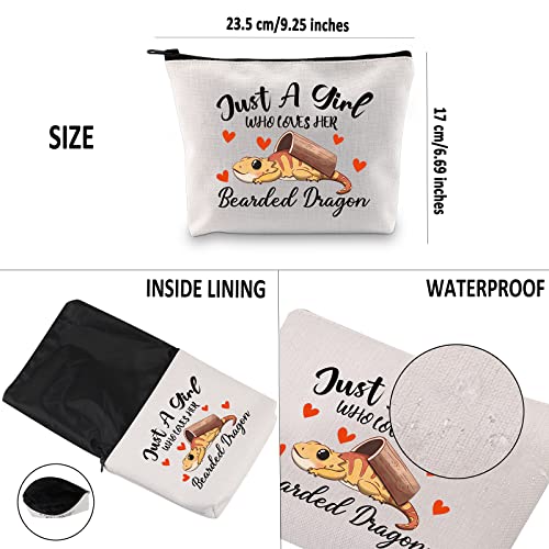 G2TUP Bearded Dragon Lover Gift Who Loves Her Bearded Dragon Makeup Bag Bearded Dragon Mom Cosmetic Bag Lizard Lover Zipper Travel Pouch (Bearded Dragon White Bag)