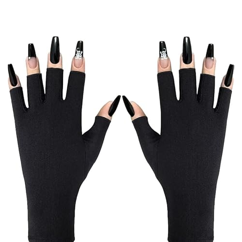 Anti UV Gloves for Gel Nail Lamp, Professional UV Protection Gloves for Manicures, Fingerless Gloves for Protecting Hands from Nails UV Light (Black)