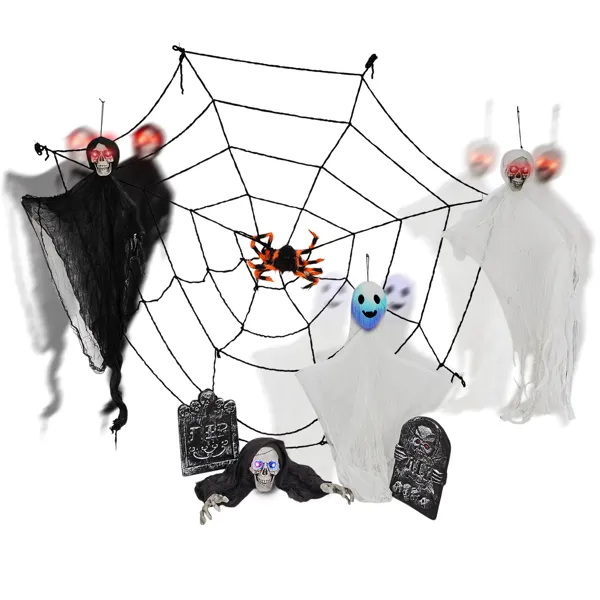 8-Piece Outdoor Halloween Decorations Set with LED Ghosts & Gravestones