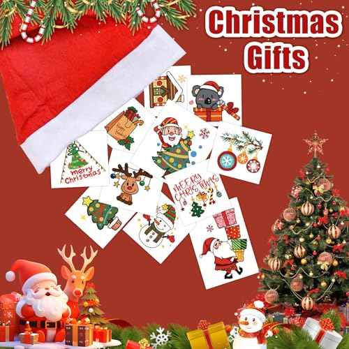 36 Sheets Christmas Temporary Tattoos for Kids Girls Boys, 252+ PCS Xmas Tree Santa Claus Tattoos Stickers Women, Christmas Stocking Stuffers Gifts Fake Tattoos for Adult Party Supplies Favors Decors