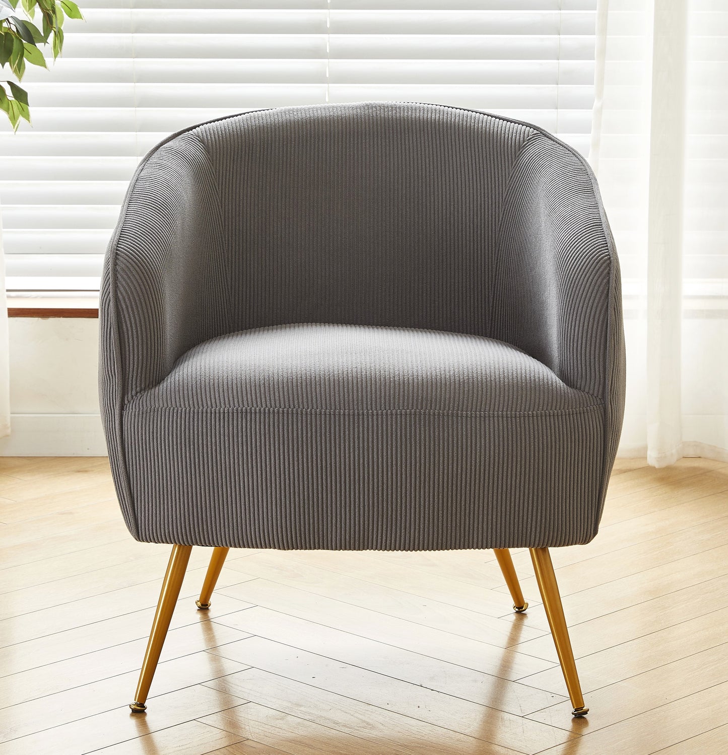 Corduroy Accent Chair With Gold Metal Legs, Modern Upholstered