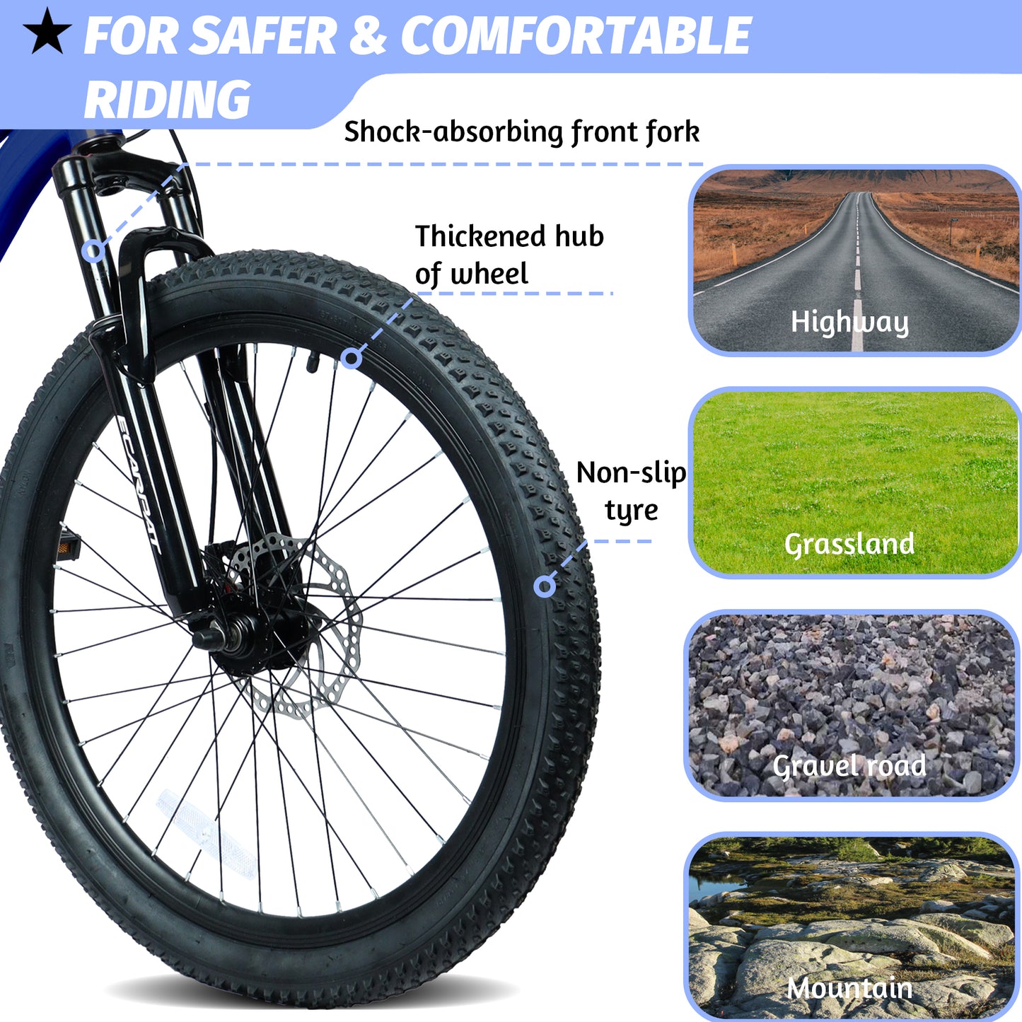 Youth Mountain Bike 24 Inch - 7 Speed, Front Suspension, Disc Brakes