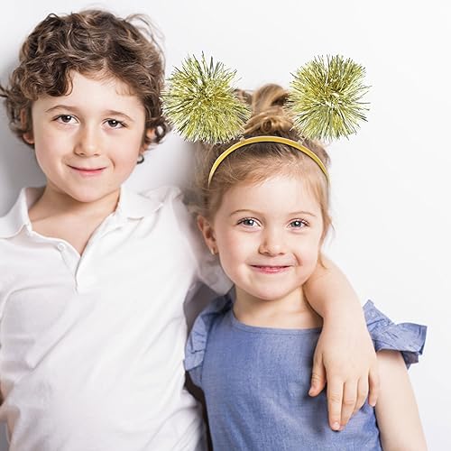 Beaupretty 2PCS Pom Headband Christmas Party Headpieces Tinsel Headwear for Women Adults for Halloween Christmas Golden