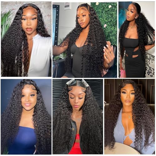 Manorshen 26 Inch 5x5 HD Lace Closure Wigs Human Hair Pre Plucked Deep Wave Human Hair Wigs for Black Women Glueless 180% Density Wet and Wavy Deep Curly Wig Natural Color with Baby Hair