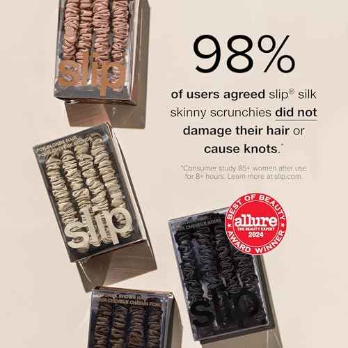 slip Silk Skinny Scrunchies - Black | Set of 4 Skinny Scrunchies | 100% Mulberry Silk, Anti-Crease, Gentle on Hair, Reduces Breakage | Stylish & Durable, Ideal for All Hair Types