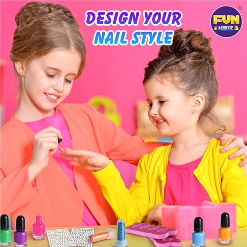 Toy Unicorn Nail Art for Girl 7-12, FunKidz Size 17.91Wx12.4L Ultimate Glamour Peelable Nail Polish Kit for Kids Fingernail Set Party Gifts