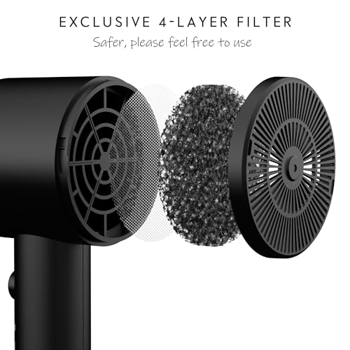 AINA Hair Dryer with Diffuser, Blow Dryer for Women | Advanced Ionic Technology, Ceramic Coating | Cold Shot Features Turbo Heat for Fast Drying and Shine 110V/ALCI (Vader Black)