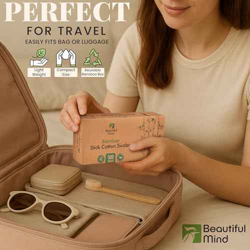 Bamboo Cotton Swabs 500 Pack - Natural Swabs for Ears, Makeup & Cleaning - Carbonized Bamboo Sticks with Soft Buds - Travel Size Q Gentle Tips - Precision Ear Cleaner Swabs - Drawer Box
