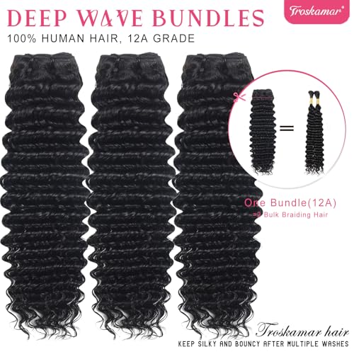 Deep Wave Human Hair Bundles 12A Brazilian Deep Curly 3 Bundles for Black Women 18 20 22 Inch 100% Unprocessed Wet and Wavy Bundle Human Hair