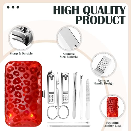 60 Pack Manicure Set Bulk Gifts Stainless Steel Nail Clipper Set with Case 8 in 1 Personal Pedicure Kit for Women Men Gifts for Christmas(Mix Color,Leopard)